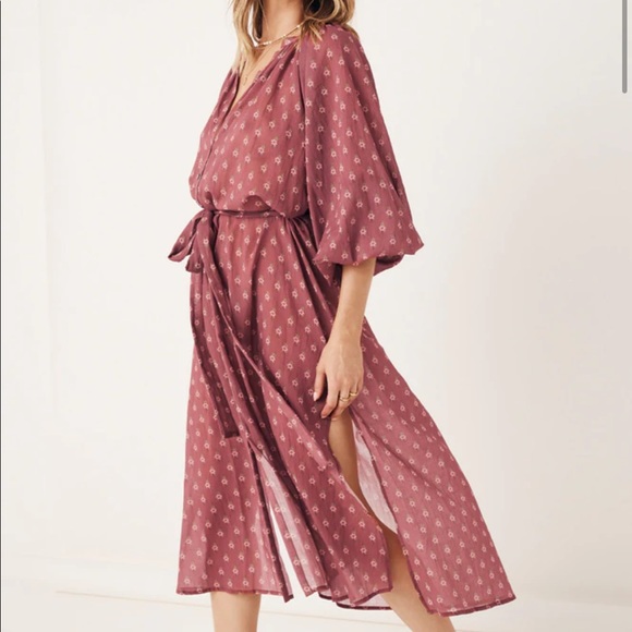 Spell Utopia Button Through Midi Dress in Berry - Picture 2 of 12